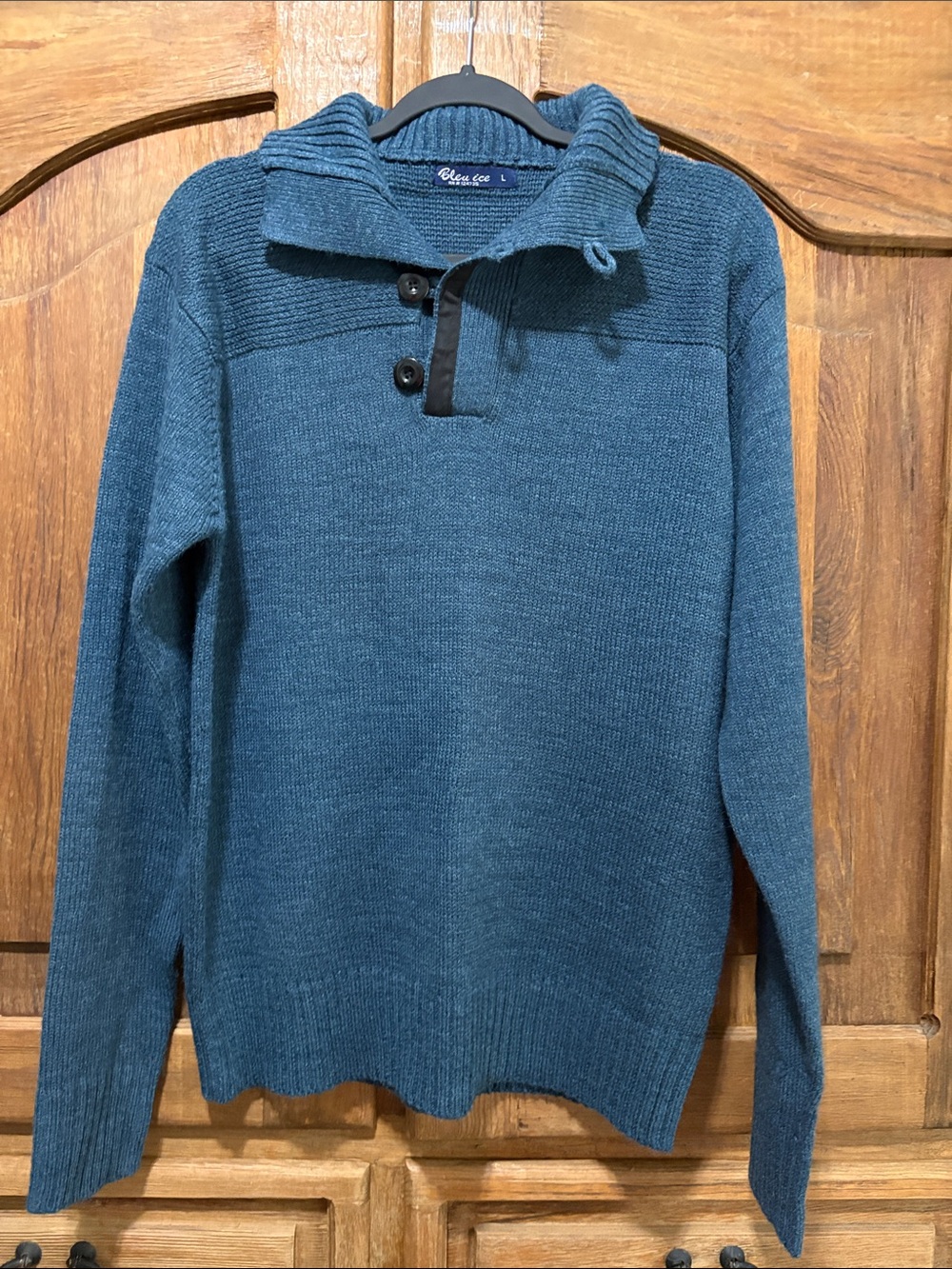Bleu ice Men's Teal V-Neck Shawl-Collar Sweater